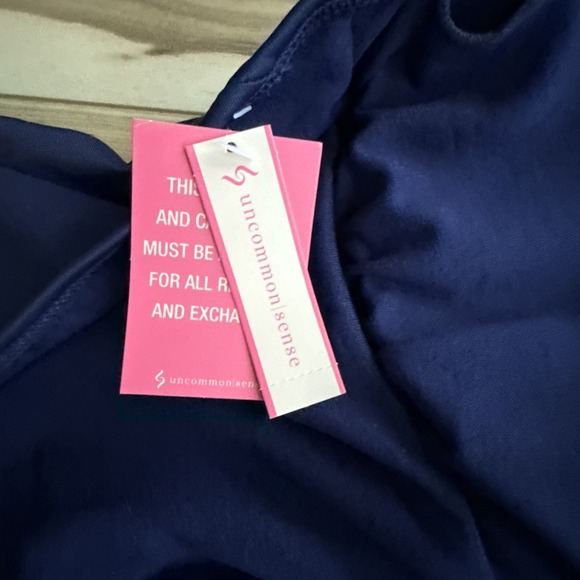 UNCOMMON SENSE LACE UP PLUNGE NAVY BLUE‎ ONE PIECE SWIMSUIT L New - Picture 3 of 4